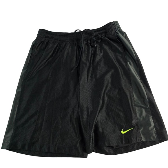 Nike Basketball Shorts Mens XL Black Athletic Neon Green Logo Drawstring - Picture 1 of 9